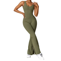 Body de compression sport personnalisé push up nude une pièce pantalon évasé combinaison de yoga chic pour femmes