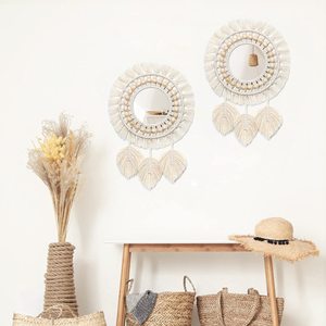 Specchi <span class=keywords><strong>Macrame</strong></span> nordici fatti a mano Boho grande specchio rotondo appeso a <span class=keywords><strong>parete</strong></span> trucco <span class=keywords><strong>Macrame</strong></span> decorativo Chic Home Room Decor Luxury - Product Image 4