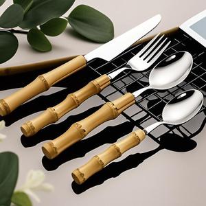 Bamboo Handle Flatware Set Knife Fork Spoon Portable Steel <strong>Cutlery</strong> <strong>Cutlery</strong> for Adult Organizer Portable Steel Bamboo <strong>Cutlery</strong> - Product Image 1