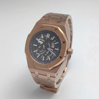 Orologio Automatico da Uomo 41mm con Cassa Ottagonale PVD Oro Rosa, Bordo Nero, Lancette Bianche, Quadrante Scheletrato, Compatibile con Movimento NH70, MOQ 1