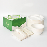 Ensemble de vaisselle jetable écologique en gros, assiettes en bagasse de papier, imperméables, résistantes à l'huile, compatibles micro-ondes, pour les fêtes et les dîners