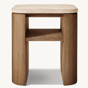 Table d'appoint carrée de style américain personnalisée Rhoohill, de haute qualité, pour salon, en chêne blanc moderne avec plateau en travertin, petite table basse - Product Image 4