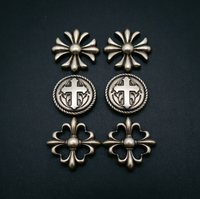 Boutons Métalliques de Luxe Style Gothique pour Vestes en Cuir - Rivets Vintage en Argent Vieilli en Forme de Croix et de Fleur pour Vêtements Rock et Streetwear