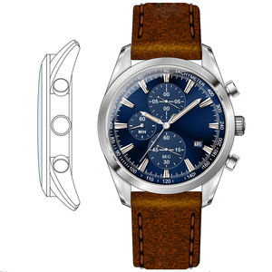 Bonne vente montre homme antique chronographe Japon ou mouvement <span class=keywords><strong>suisse</strong></span> avec bracelet en cuir de veau marron U3035 - Product Image 6