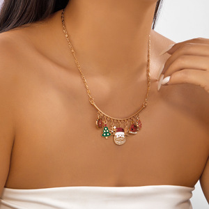Collar de Aleación con Cuentas Múltiples, Diseño Navideño Transfronterizo, con Diamantes, Árbol de Navidad, Papá Noel y Copos de Nieve - Product Image 3