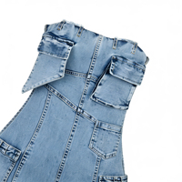 Combinaison cargo en jean sans bretelles pour femme, multi-poches, coupe large, style bustier