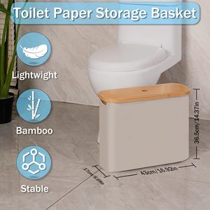 Foldable Toilet Paper <b>Storage</b> <b>Basket</b> <b>for</b> 12 Rolls Waterproof <b>Bathroom</b> Organizer with Bamboo Lid - Product Image 2