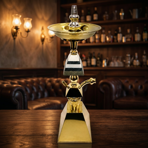 Jarrón Piramidal de Latón Sólido con Forma de Pirámide de Mármol, Jarrón Decorativo Geométrico de Latón Dorado de Lujo, 80-100 cm de Altura para Shisha - Product Image 6