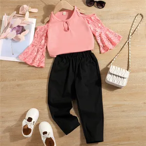 Celana Anak Perempuan, Baju Anak Perempuan Warna Pink, Celana Hitam, Renda, Atasan, Musim Panas