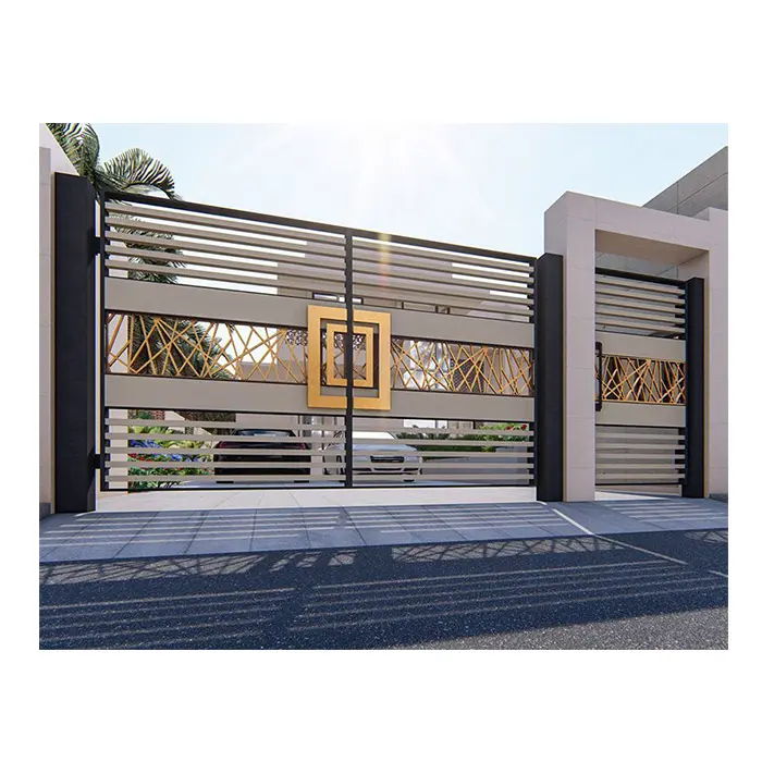 Louver Pintu Geser, Sistem Otomatis Modern Pembuka Pintu Gerbang Aluminium Dapat Ditarik untuk Villa Taman dan Halaman Belakang
