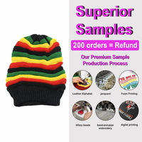 Gorro de punto estilo rasta unisex con logo personalizado, diseño de arcoíris, estilo hip hop, reggae, informal, para fiestas, holgado y cómodo.