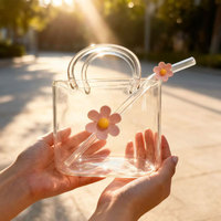 Vaso de Vidrio de Borosilicato Alto en Forma de Bolso, 750 ml, Reutilizable, Apto para Alimentos, Lavable en Lavavajillas, Apto para Microondas, Bonito y Decorativo para Jugos de Frutas