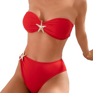 Maillot de bain 2 pièces sans bretelles pour femme, ensemble bikini brésilien string, bandeau étoile de mer métallique, vente en gros, maillot de bain personnalisé avec logo - Product Image 5