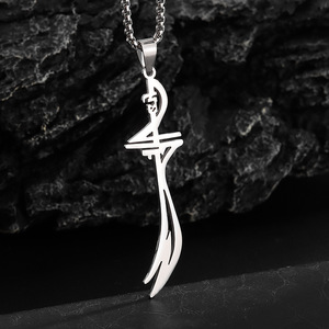 Collar de moda con colgante geométrico de acero inoxidable plateado, espada musulmana Zulfikar del <span class=keywords><strong>Imam</strong></span> <span class=keywords><strong>Ali</strong></span>, cadena de perlas. - Product Image 2