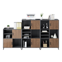 Archivador Metálico Moderno, Mueble de Almacenamiento para Oficina, Puerta de Madera con Estantes Abiertos, Mueble Bajo con Cerradura