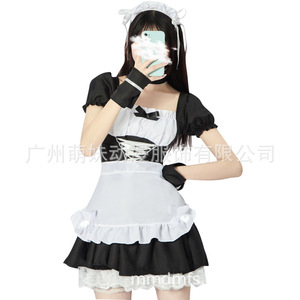 Japanese Style Lolita Maid Dress Black <b>White</b> <b>Lace</b> Up Waist Cinching Costume Set For Cosplay Stage Wear Spring 2025 - Product Image 5