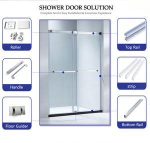 ห้องอาบน้ำแบบพกพาพร้อมอุปกรณ์สแตนเลส SS304 ฉากกั้นอาบน้ำแบบกระจก ประตูบานเลื่อนแบบไร้กรอบ กระจกใส สำหรับโรงแรม - Product Image 2
