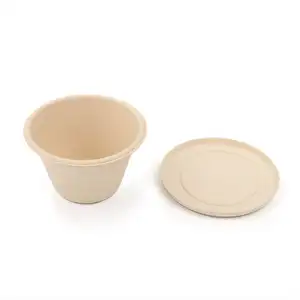 17oz 500ml no PFAS Free 100% Biodegradable unbleached bamboo pulp paper disposable salad soup bowls with lid