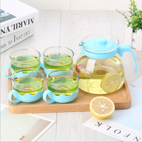 Set Van 5 Stuks Glazen Theepot Bekers Voor Koude Dranken Sap Fruit Thee Business Reclame Geschenk Water Kan Set