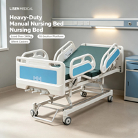 Lit médicalisé manuel LISEN SD M3F à trois fonctions, lit de soins à domicile, dossier et repose-jambes réglables, quatre barrières latérales, usage hospitalier