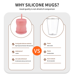 New Food Grade Silicone <b>Cup</b> With Straw Cap <b>Reusable</b> Drinkware For Travel Unisex Minimalist Design Solid Color Set - Product Image 6