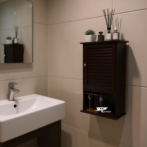 Armoire murale de salle de bain à une seule porte, étagère réglable en hauteur, design minimaliste en bois pour étagères de salle de bain - Product Image 2