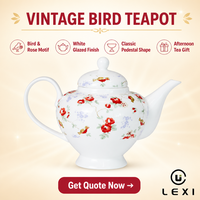 Théière en céramique florale vintage, théière en porcelaine avec motif d'oiseaux et de roses, blanchie à la cendre, pour la maison, l'hôtel, le thé de l'après-midi, cadeau