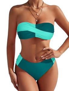 ZAFUL Summer Women's Strapless Twist Bandeau Bikini 2 Piece Swimwear Cheeky Solid Lace up BIKINIS &amp; <strong>BEACHWEAR</strong> - Product Image 2