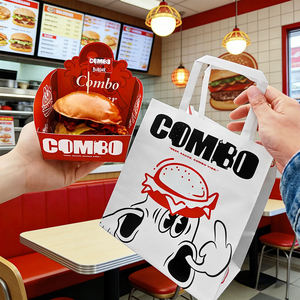 Sacs à emporter en papier kraft robuste, sacs personnalisés imprimés avec un design de dessin animé pour les commandes de hamburgers - Product Image 1