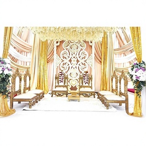 Latest Wedding Mandap Chairs Designs Golden Carved Wooden Mandap Chairs Collection Low Seating Chairs Set For Hindu Weddings UK - Product Image 3