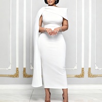 Robe de soirée sirène moulante élégante à une épaule unie avec ceinture pour femme grande taille, idéale pour invitées de mariage