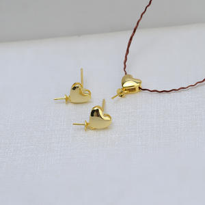 Ensemble pendentif et boucles d'oreilles en argent S925, accessoire vide pour perles DIY, bijoux brillants en forme de cœur, 1367 ensembles de bijoux tendance - Product Image 3