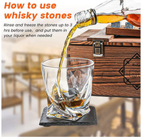 Juego de decantador clásico personalizado con vaso cuadrado de whisky caja de madera grabada piedras de whisky-accesorios para bebidas regalo