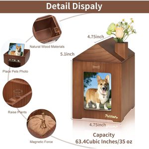 Petitian Wooden Pet <b>Urn</b> Rectangle Shape With Photo Window For Dog <b>Cat</b> Memorial Cremation Ash Storage Durable Material - Product Image 2