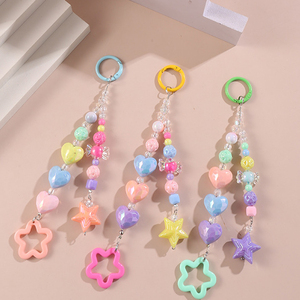 Chaîne de téléphone en perles acryliques colorées en forme de cœur et d'étoile, <span class=keywords><strong>pendentif</strong></span> de sac tendance <span class=keywords><strong>pour</strong></span> téléphone <span class=keywords><strong>portable</strong></span>, sac à main, sac à dos, breloque de téléphone étoile bleue - Product Image 3