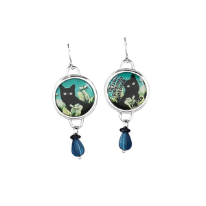 Pendientes Colgantes de Gato Negro Ariel Sierkaps Maymyvog con Engaste de Bisel de Plata Antigua, Joyería de Moda Vintage para Mujer - Product Image 1