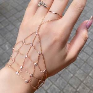 Commercio all'ingrosso di alta qualità bracciale a catena con zircone per donna gioielli regalo in acciaio inox Sahmeran catena a mano braccialetto schiavo - Product Image 4