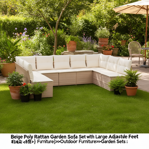 Ensemble de canapés de jardin en polyrotin beige 6 places avec pieds réglables, mobilier d'extérieur au design contemporain - Product Image 2