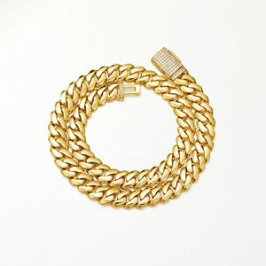 Collana a catena cubana piatta in acciaio inossidabile placcato oro PVD 18K da 8mm-22mm, con chiusura a scatola e zirconi 5A, anti-ossidazione, per uomo e donna - Product Image 2