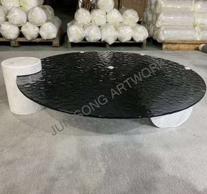 Js T031 thiết kế hiện đại kính đồ nội thất bằng đá tự nhiên cơ sở màu trắng thấp trung tâm Bàn cà phê Vòng tròn nghệ thuật Kính cuối bảng biệt thự - Product Image 4