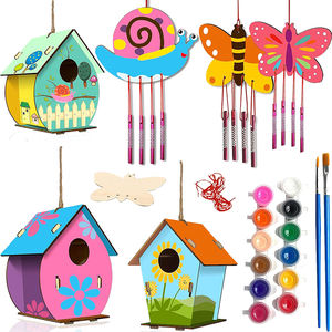 Mükemmel DIY ahşap Birdhouse rüzgar zil seti çizim oyuncak seti çocuklar için erkek ve kız paskalya parti iyilik için sepet iticiler - Product Image 1