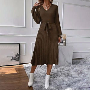 Nuovo abito Casual a vita alta a maniche lunghe con ampia fornitura di ODM per abiti da donna in <span class=keywords><strong>lana</strong></span> autunnale - Product Image 1