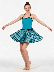Vestido de Danza <span class=keywords><strong>Jazz</strong></span> para Mujer con Cuello Halter, Encaje Festoneado, Falda de Satén con Puntos, Disfraz para Teatro Musical y Tap - Product Image 1