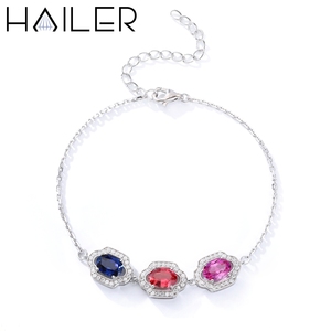 Lab Grown Pink Sapphire <strong>Bracelet</strong> 925 <strong>Sterling</strong> <strong>Silver</strong> Oval Cut Three Stone Adjustable Halo Chain <strong>Bracelet</strong> for <strong>Women</strong> Gift - Product Image 1