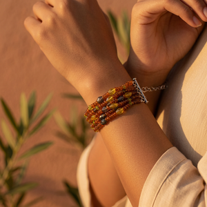 Garnet & Jade <b>Beaded</b> Wrap <b>Bracelet</b> for Women Boho Style Christian Religious <b>Gold</b> Plated - Product Image 3