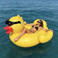 Bouée gonflable en PVC pour adulte en forme de canard avec lunettes, lit flottant, aspect canard jaune, idéale pour s'asseoir et s'allonger, style unique
