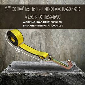 Cinghia di Fissaggio G70 con <span class=keywords><strong>Gancio</strong></span> a J Mini da 2" x 10' per Rimorchio, Carro Attrezzi, Trasporto <span class=keywords><strong>Auto</strong></span>, Capacità di Carico 3333 libbre - Product Image 2