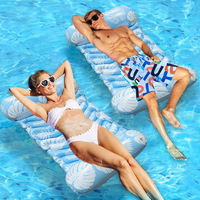 Hamac flottant gonflable pour adultes, lit flottant en maille avec dossier, flotteur portable pour piscine, lac et plage