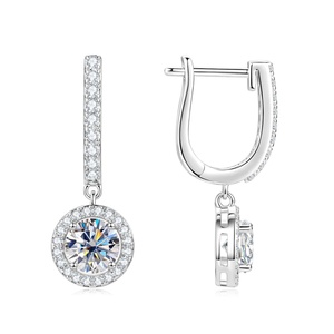 Pendientes de Moda al por Mayor, Ecológicos, de Cobre, Chapados en Oro de 14k, con Incrustaciones de Moissanita Redonda de 1CT VVS GRA, para Mujer - Product Image 2