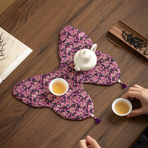 Brocade Floral Butterfly Tea <b>Mat</b> Set Washable Tea Ceremony Accessories - Product Image 3